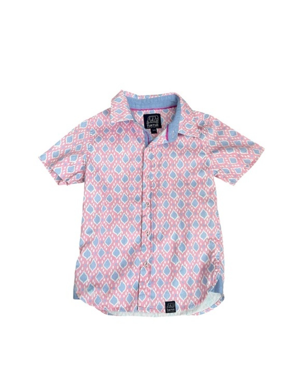 Kids Short-Sleeve Button-Down Shirt in Pink & Light Blue